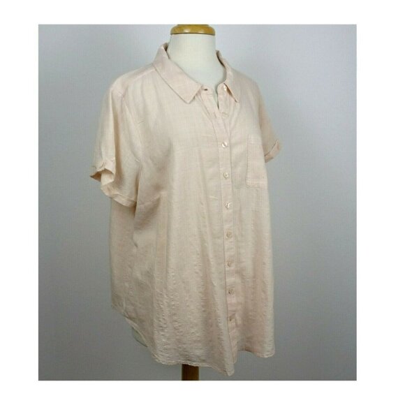 TORRID Button Front Shirt Textured Top Blouse Blush Light Pink Short Sleeve 2X - Picture 4 of 12